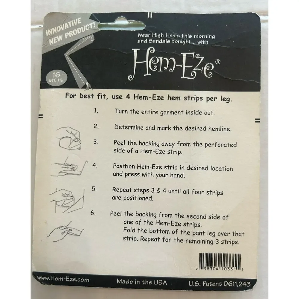 Hem-Eze Set of 2 No Sew Quick Hem Strips for Quick and Easy Hem NOS NEW made USA